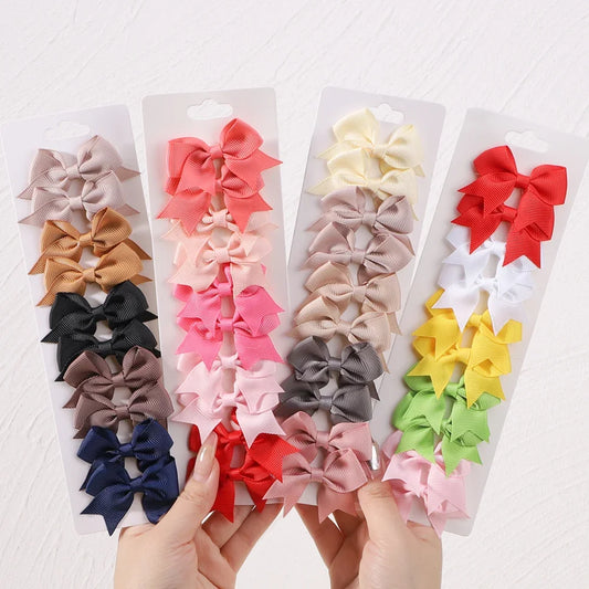 10pcs - Solid Color Baby Bow Hair Clips
