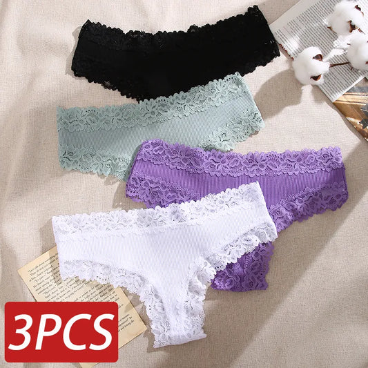 3PCS Lace Seamless Cotton Panties Set - Plus Size